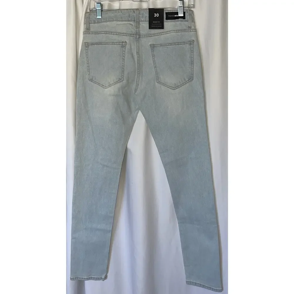 NEW Fashion Nova Mens ‘Cornell’ Light Wash Skinny Jean 29” Inseam Size 30